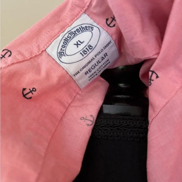 Brooks Brothers pink navy anchor nautical short sleeve button down size XL - Picture 3 of 4